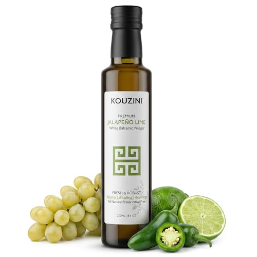 Kouzini Ultra-Premium Peach White Balsamic Vinegar, Aged, No Added Sugars or Preservatives, Ideal for Salads, Meats, Fish, Pizza, & Bread Dipping, Luxurious Balsamic Vinegar of Modena, 250ml