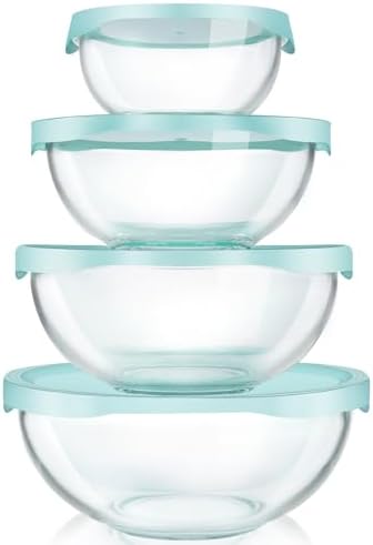 Luvan Glass Mixing Bowls with Lids Set(4.5QT, 2.7QT, 1.1QT)-Large Glass Mixing Bowls, Clear Salad Bowl for Baking, Cooking, Serving, Food Prep, 3PC Nesting Bowls for Kitchen Storage & Dishwasher Safe