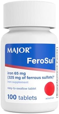 Major Ferosul - Ferrous Sulfate 325mg Tablets with 65mg of Elemental Iron - Iron Supplement for Women, Men - Red - 100 Count (1 Pack)