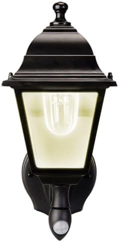 Maxsa 44219 Premium Wireless Battery-Powered Motion-Activated Decorative Outdoor Wall Sconce Lighting Fixture, Cool White LED, Metal Housing, Black