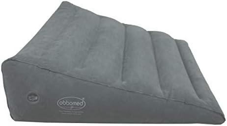 ObboMed HR-7510 Inflatable Portable Bed Wedge Pillow with Velour Surface for Sleeping, Travel, Trip Vacation, Horizontal Indention Prevent Sliding, 23” x 22” x(7.5”~1.5”), Cyan
