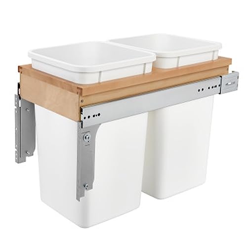 Rev-A-Shelf 35 Qt Top Mount Double Pullout Under Cabinet Kitchen Trash Cans for Base Cabinets, 150 Pound Rated Full-Extension Slides, Min Opening Width of 14.75", White, 4WCTM-18DM2-162