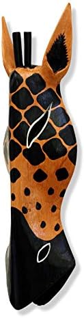 G6 Collection Wooden Tribal Giraffe Mask Hand Carved Wall Plaque Hanging Home Decor Accent Art Unique Sculpture Decoration Handmade Gift Handcrafted Decorative Mask (20" Tall)