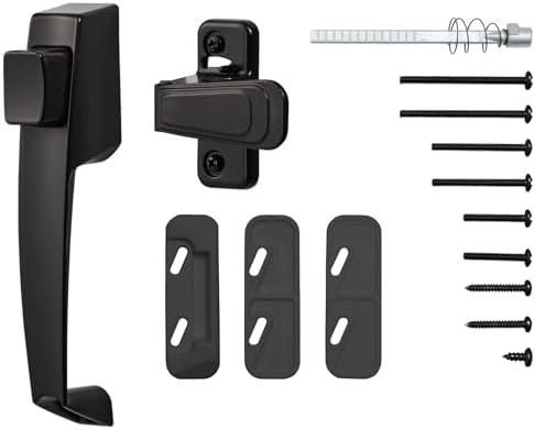 Ideal Security Door Handle with Inside Latch for Storm and Screen Doors, Black (2-Piece Set)