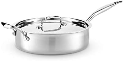 Heritage Steel 6 Quart Rondeau with Lid - Titanium Strengthened 316Ti Stainless Steel with 5-Ply Construction - Induction-Ready and Fully Clad, Made in USA