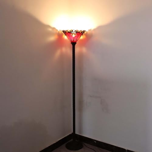 Bieye L10682 Baroque 67 inch Tiffany Style Stained Glass Torchiere Floor Lamp with 13 Inch Wide Handmade Lampshade