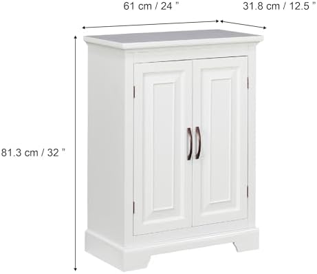 Teamson Home Versailles Wooden Freestanding Floor Storage Cabinet with 2 Adjustable Interior Shelves 3 Storage Spaces and 2 Floral Scroll Doors, White