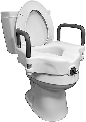 ProBasics E-Z Lock Raised Toilet Seat with Handles, 4.5" Toilet Seat Riser with Arms, Fits Most Elongated and Round Toilets, 17" Seat Width & Height