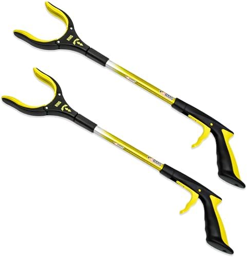 RMS 2-Pack 34 Inch and 21 Inch Grabber Reacher with Rotating Jaw | Mobility Aid Reaching Tool, Short and long options retrieve household items from floors, shelves, vehicles and tight spaces