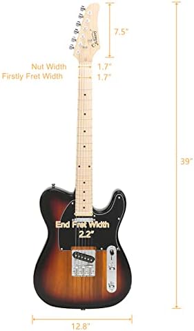 GLARRY 39" GTL Electric Guitar for Music Lover, SS Pickups Maple Fingerboard with Accessories Pack Guitar Bag (Sunset)