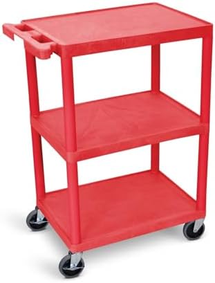 Luxor Multipurpose Storage Utility Cart 3 Shelves Structural Foam Plastic - Red