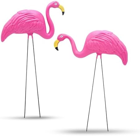 4E's Novelty 2 Pink Flamingos Yard Decorations - Extra Large 24" Flamingos Yard Ornaments - Pink Flamingos for Yard Sculptures & Statues - Lawn