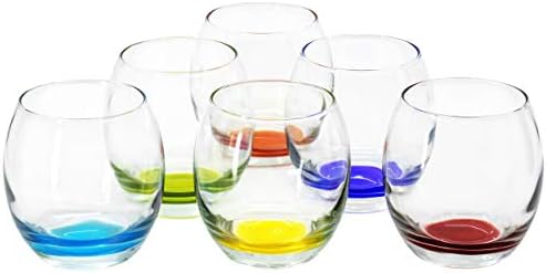 Red Co. Large 16 oz Multicolored Drinking Glass Set of 6 for Water, Beverage, Cocktail, Mixed Drinks