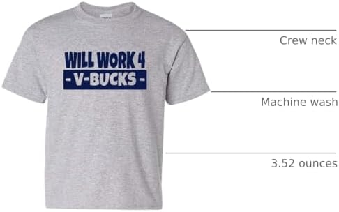 Will Work for V-Bucks Cool Gamer T-Shirt/Hoodie (Youth Medium (10-12), Sport Grey)