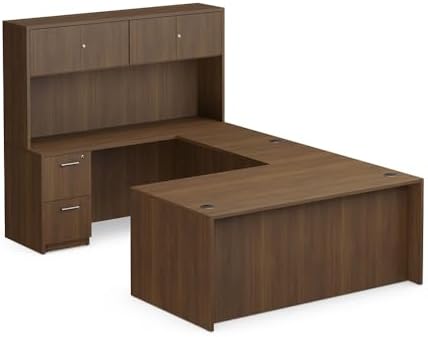NBF U-Shaped Desk Reversible Workstation with Hutch & Storage, 71" W, Tan