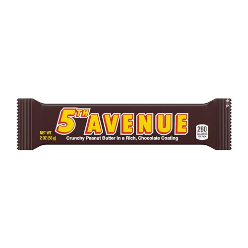 5TH AVENUE Chocolate Coated Peanut Butter Candy Bars, 2 oz, 18 Ct | Crunchy peanut butter candy bars coated in rich chocolate, ideal for vending, gifting and snack breaks.