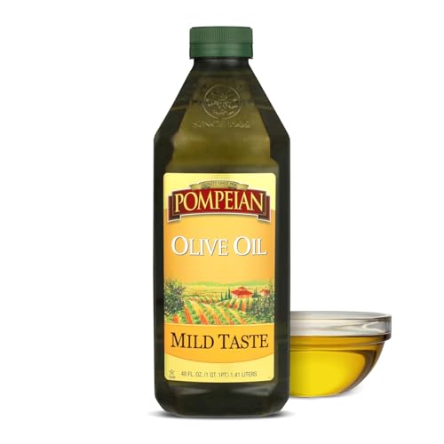 Pompeian Mild Taste Olive Oil - 68 fl oz (2 L) | Olive Oil for High Heat Cooking - Mild Flavor for Baking and Sauteing - High Smoke Point - Value Size