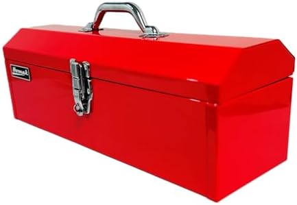 Homak Tool Box, 16" Portable Steel Small Tool Box with Metal Latch Closure & Plastic Handle, Multi-Purpose Heavy Duty Toolbox, Red