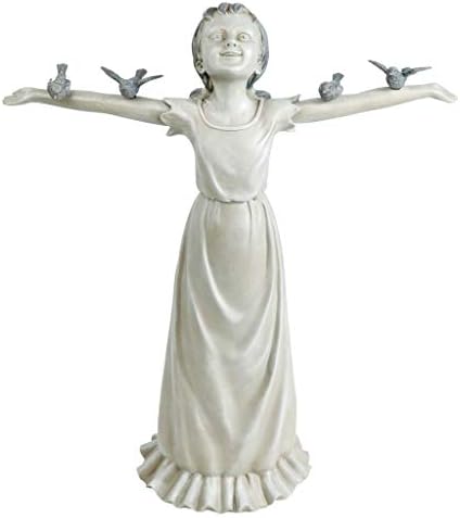 Design Toscano Basking in Glory Little Girl with Birds Outdoor Garden Statue, Medium, 16 inches tall, Cast Stone Resin, Two Tone Stone Finish