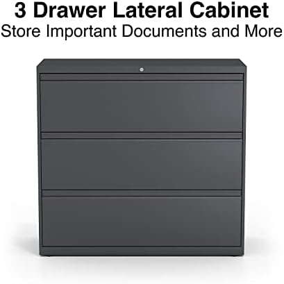 Lorell 3-Drawer Lateral File, 42 by 18-5/8 by 40-1/4-Inch, Charcoal