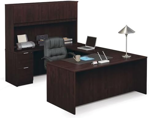 NBF U-Shaped Desk Reversible Workstation with Hutch & Storage, 71" W, Tan