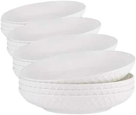 Mikasa Trellis Bone China 9-Inch Pasta Bowls Set of 4, Lightweight, Chip-Resistant White Porcelain, Dishwasher and Microwave Safe