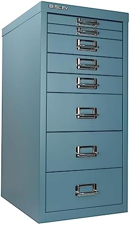 5-Drawer Steel MultiDrawer Cabinet - Orange, by Bisley | Chrome Pull Handles with Label Holders, Powder-Coated Steel, Removable Drawers, Desktop Storage, Labels Included