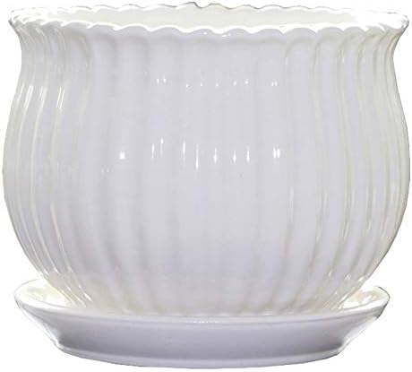 Yesland 3 Pack Ceramic Planter Pots, 3.9"/5.3"/6.7" Modern Round Flower Pots with Drainage Holes & Saucers, Small Indoor Planters for Succulent Cactus