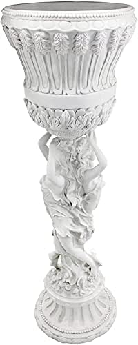 Design Toscano Les Filles Joyeuses Dancing Maidens Pedestal Column Plant Stand with Urn, 36 Inch Tall, Cast Stone Resin, Antique Stone Finish