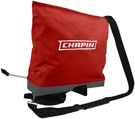 Chapin 84700A 25-Pound Professional Handheld Bag Seed spreader with Waterproof Bag, Enclosed Gears, Rear Baffle, Adjustable Shoulder Strap and Multiple Spread Options, Red