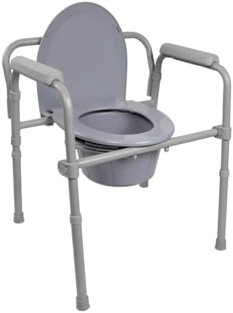 McKesson Folding Commode Chair with 7.5 qt Bucket, 13 1/2 in, 1 ct | Seat Width, Adjustable Height