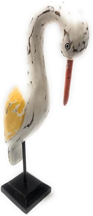 Decorative Egret Bird 14" Wooden - Rustic Yellow Nautical Accent | #ort1704934y