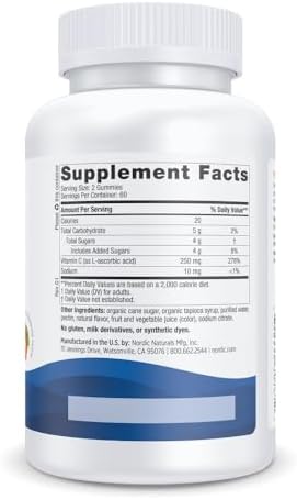 Nordic Naturals Vitamin C Gummies, 250mg Vegan, Tart Tangerine - 60 Count | Supports immune health, antioxidant protection, child growth & development. Tart tangerine flavor gummies for kids & adults