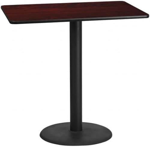 Flash Furniture 48x30" Rectangular Table and 24" Round Base, Walnut | Bar Height, Laminate, Durable Construction, Commercial Use