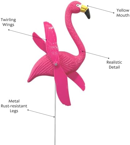 4E's Novelty 12 Pieces Twirling Wings Pink Flamingo Yard Decorations Small - Flamingo Yard Ornament with Metal Stakes for Outdoor Lawn Decor Garden