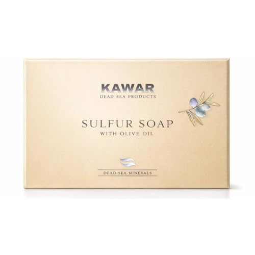 KAWAR Premium Dead Sea Sulfur Soap with Olive Oil, Face & Body Bar, 1-Pack | No Fragrance, No Artificial Colorants, Authentic Dead Sea - Vegan Formula Enriched with Argan & Jojoba Oil, Men & Women