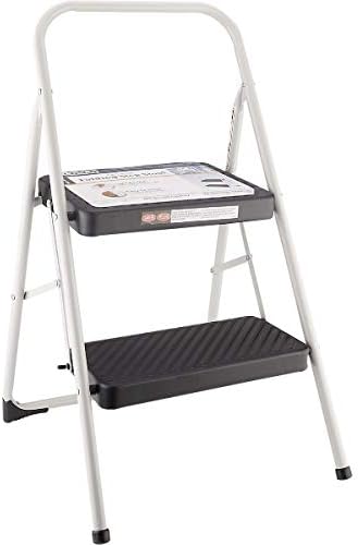 Two Step Folding Step Stool with Cool Gray Frame and Black Steps