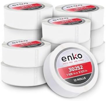 enKo 30252 12 Rolls | 4200 Address and Shipping Labels (1-1/8 x 3-1/2 in) | Water resistant Direct Thermal Return Address and Barcode Labels Compatible with Dymo LabelWriter 450 Turbo and 4XL Printers