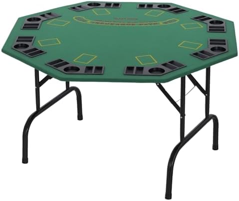 Soozier Poker Table Foldable 47" Octagon 8 Players Cup Holders Blue Felt