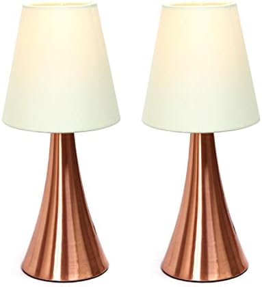 Simple Designs LT2014-WHT-2PK Valencia Brushed Nickel Mini Touch Table Lamps with Fabric Shades, White (Pack of 2)