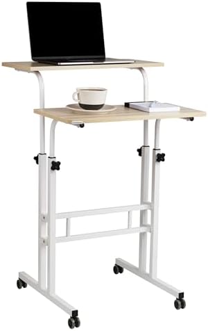 Mind Reader Standing Desk, Adjustable Height Laptop Workstation, Portable Rolling Desk on Wheels, Two-Tier Metal Frame, Black