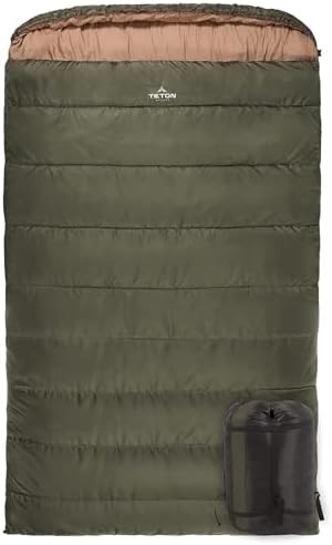 Teton Mammoth Queen Size Double Sleeping Bag- A Warm Bag the Whole Family can Enjoy – Great for Camping, Hunting and Base Camp. Compression Sack Included
