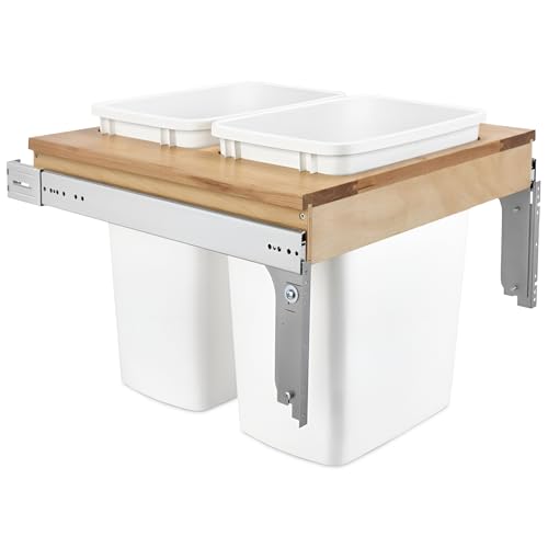Rev-A-Shelf Top Mount Double Pullout Under Cabinet 50 Quart Kitchen Trash Cans w/Soft-Close for Full Height Cabinet, 150 Pound Rated Full-Extension Slides, 4WCTM-2150BBSCDM-2