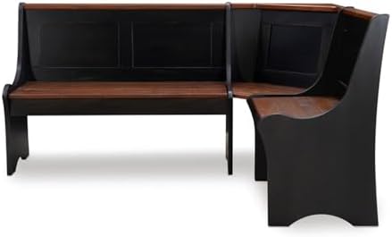 Linon Jackie Solid Wood 3 Piece Conversation Indoor Kitchen Corner Breakfast Dining Nook Set in Black