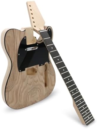 DIY Electric Guitar Kit Beginner Kit TL Style 6 String Right Hand | Basswood Body with Ash Burl Top, Hard Maple Neck, Engineered Wood Fretboard