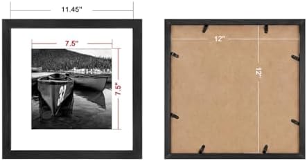 12x12 Picture Frame Matted to Fit Photos 8x8 or 12 x 12 Pictures Without Mat, 12 by 12 Square Solid Wood Black Picture Frames for Wall Mounting