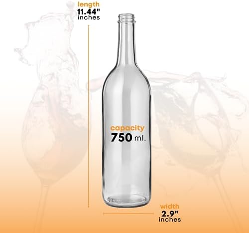 750ml Clear Glass Bottles with Lids W5 Bordeaux - 12-Pack Screw Cap Set | 12 flint flat-bottomed Glass Wine Bottles for home winemaking
