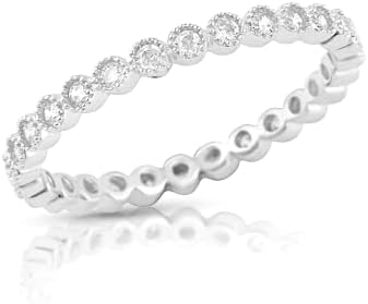 SILVERCLOSEOUT Rhodium Plated Sterling Silver Cz Cubic Zirconia Stackable Womens Eternity Band Promise Ring for Ladies (Size 4-11)