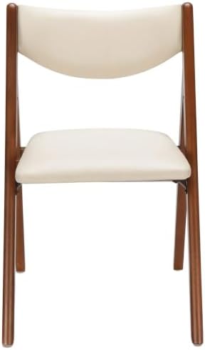 Stakmore Retro Modern Wood Folding Chairs Set of 2, Padded Upholstered Seat, Solid Hardwood Dining & Card Table Chairs, A-Frame Design, Steel Folding Mechanism, No Assembly, Space Saving, Cherry Frame