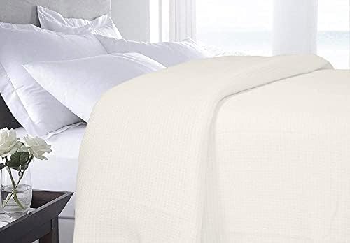 DOLLCENT 100% Cotton Queen Size Blanket for Bed, Premium Soft Combed Lightweight Blankets, Washed Breathable Cozy Bed Throw Blanket, Ivory Queen Cotton Blankets for All Season: Ivory (90"x90")
